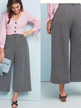 Anthropologie Black & White Gingham Wide-Leg Culottes
